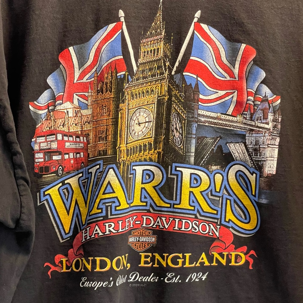 Harley Davidson Warr’s London England Est. 1924 Black Short Sleeve 2X T-Shirt